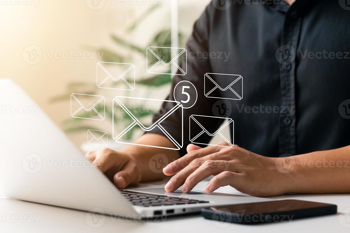 Marketing and business ideas through email, email or newsletter. email marketing or newsletter concept, sending e-mails. Easy to send and receive information online. photo