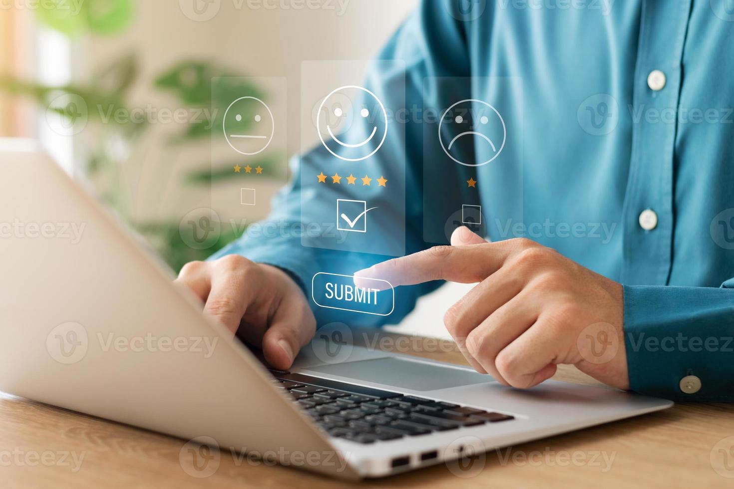 User give rating to service experience on online application, Customer review satisfaction feedback survey concept, Customer can evaluate quality of service leading to reputation ranking of business. photo
