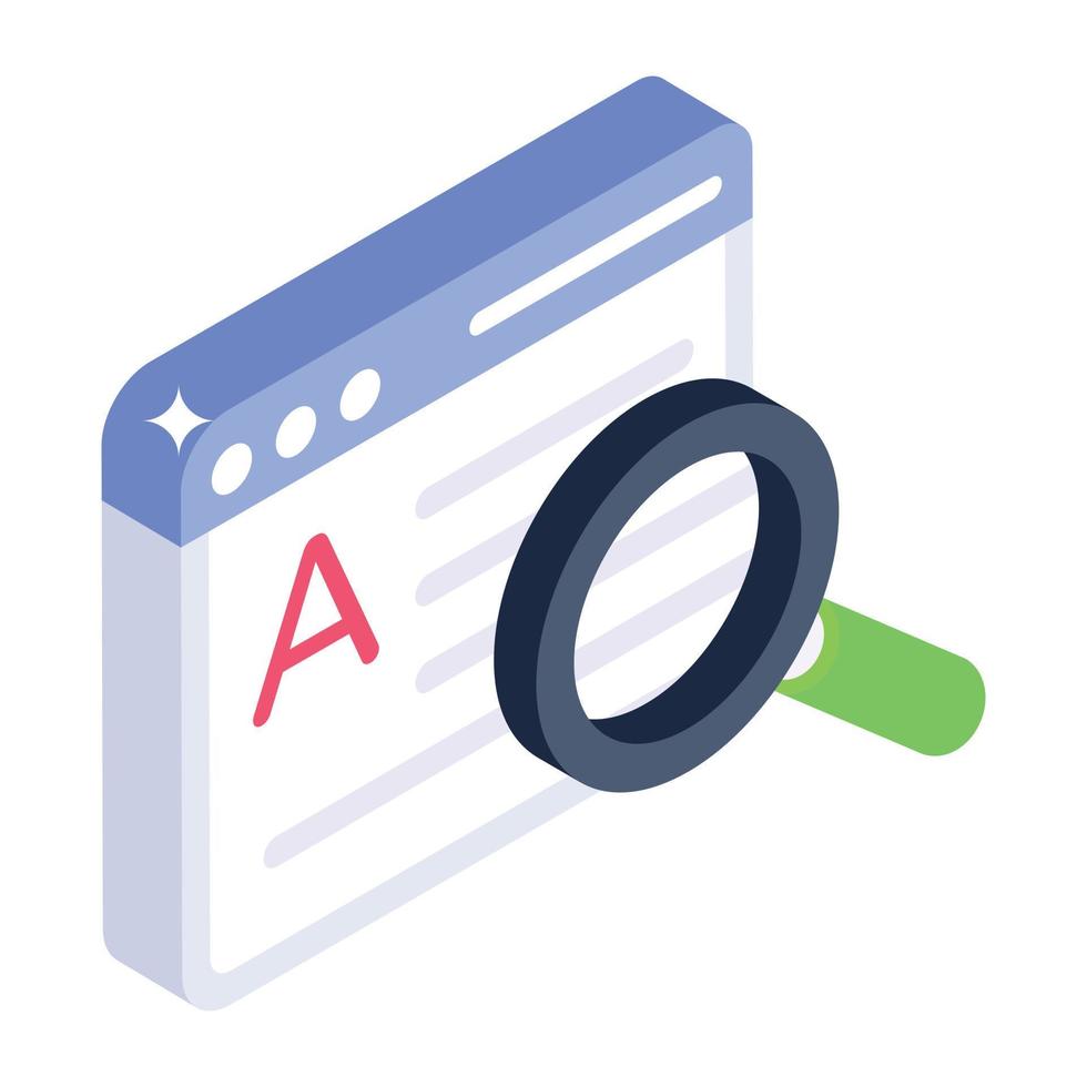 A skillfully crafted isometric icon of article search vector