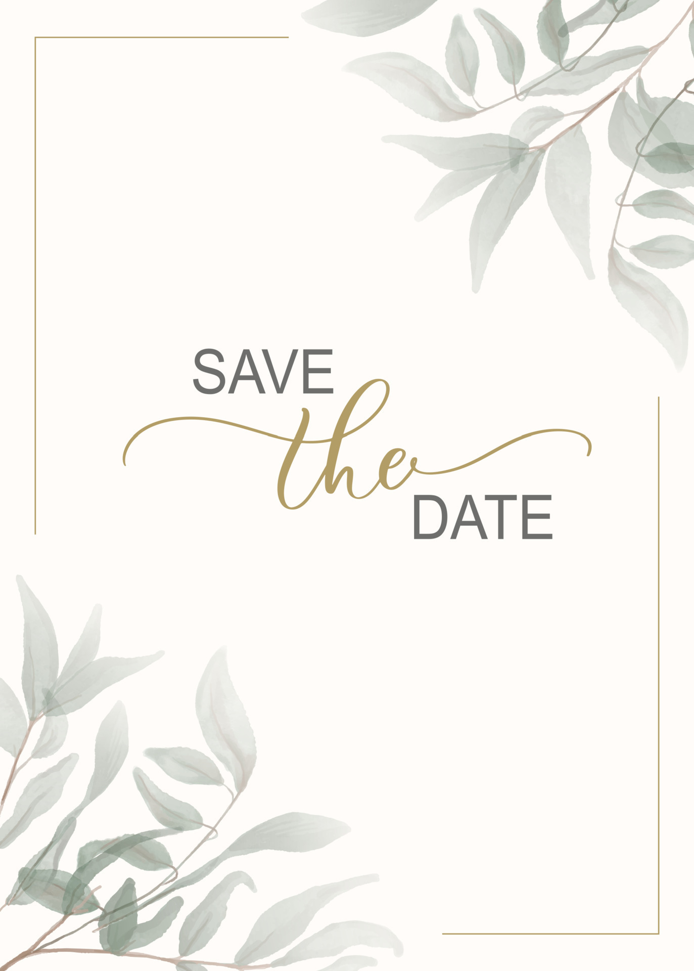 Greenery save the date, wedding invitation card background with green