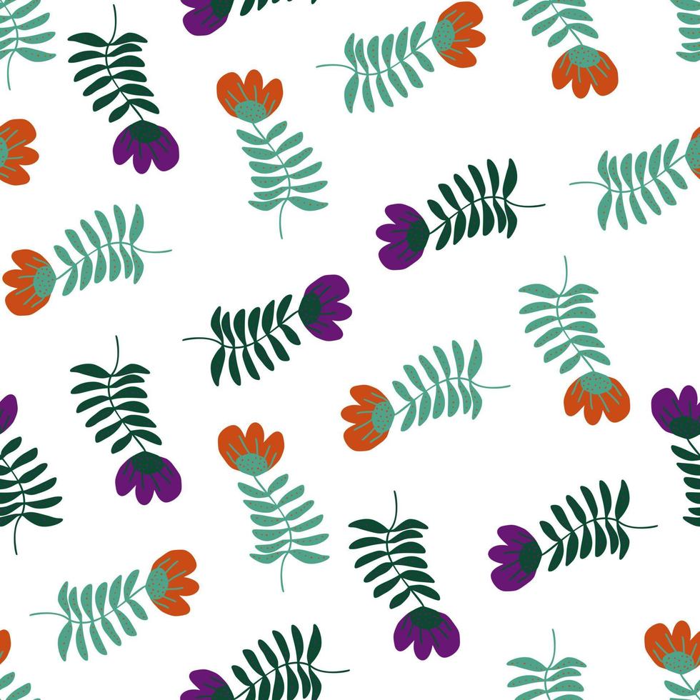 Stylized folk flower seamless pattern. Hand drawn elegant botanical illustration. vector