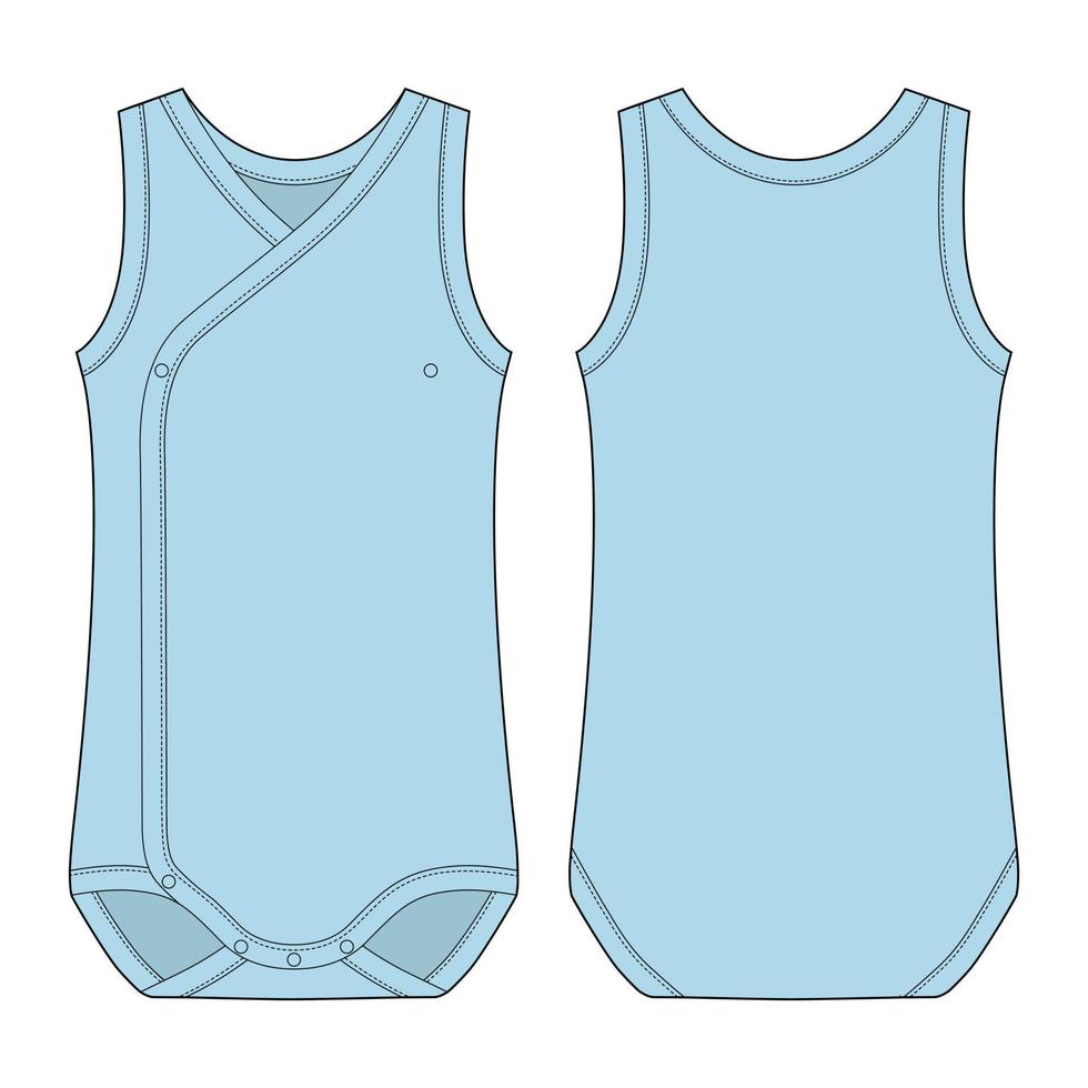 mono con escote cruzado. color azul claro maqueta de ropa de cuerpo sin mangas para bebé. vector