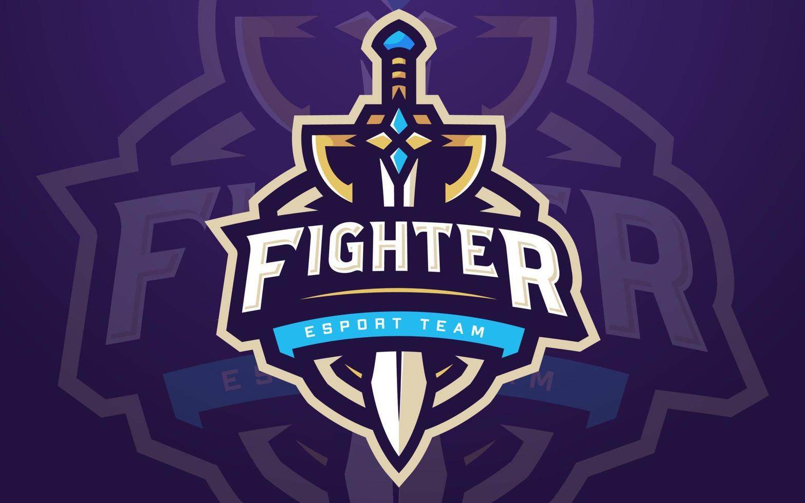 plantilla de logotipo de esports de luchador profesional con espada para equipo de juego o torneo de juego vector