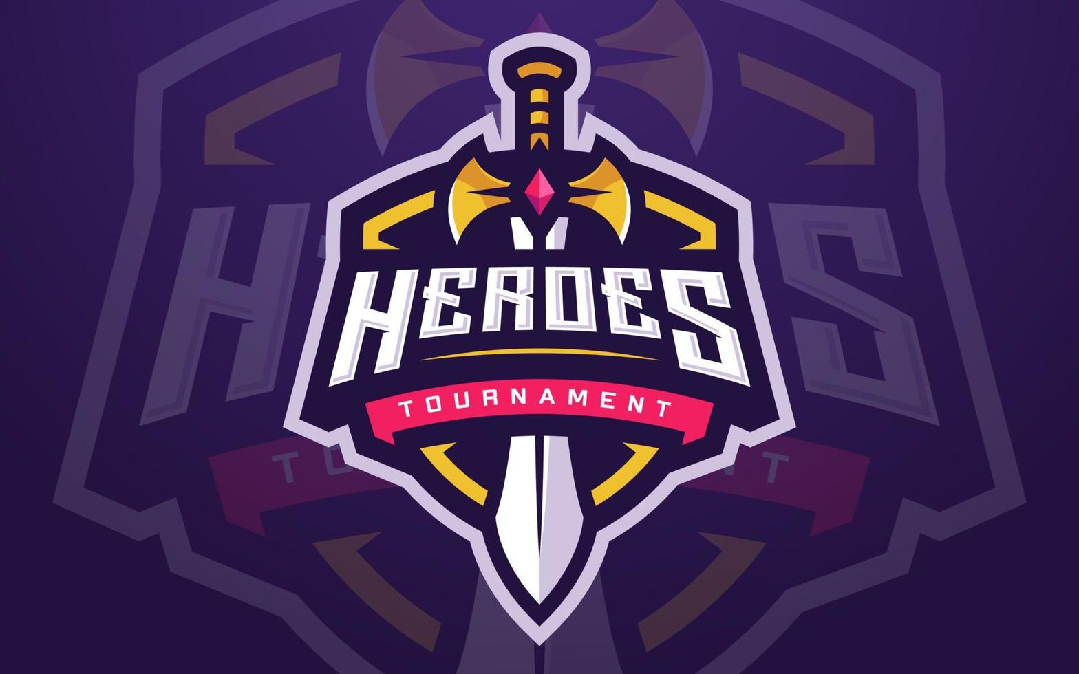 plantilla de logotipo de esports de héroes profesionales con espada para equipo de juego o torneo de juego vector