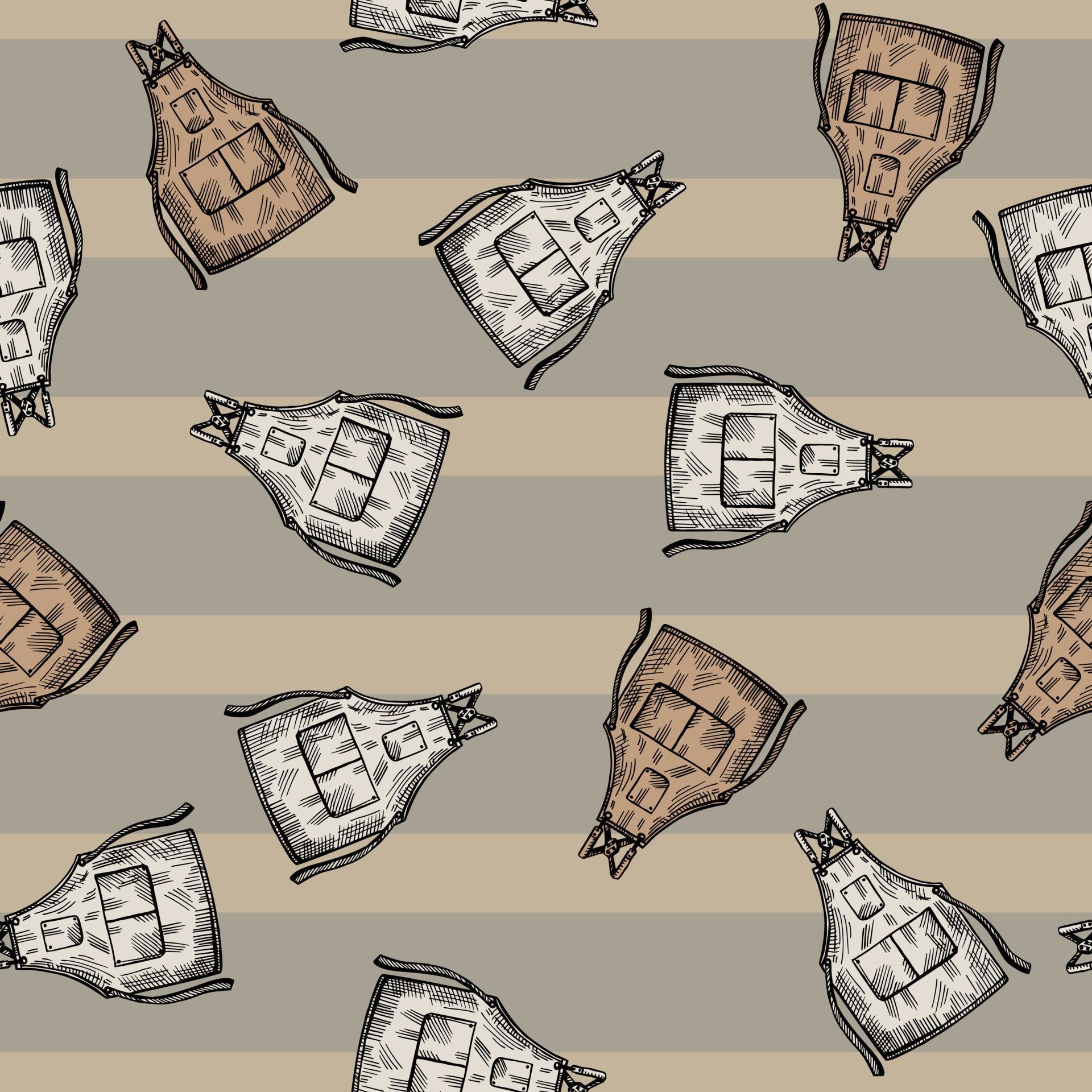 Aprons engraved seamless pattern. Vintage background for kitchen in