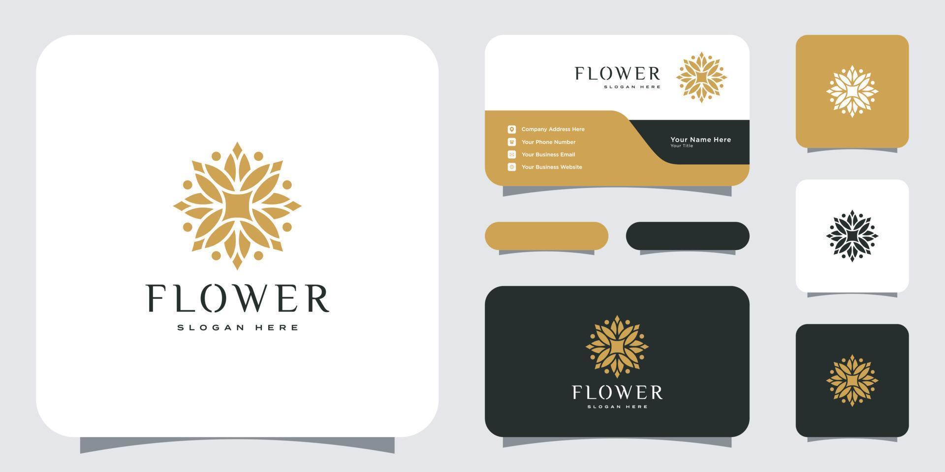 Flower mono line luxury logo with business card design vector