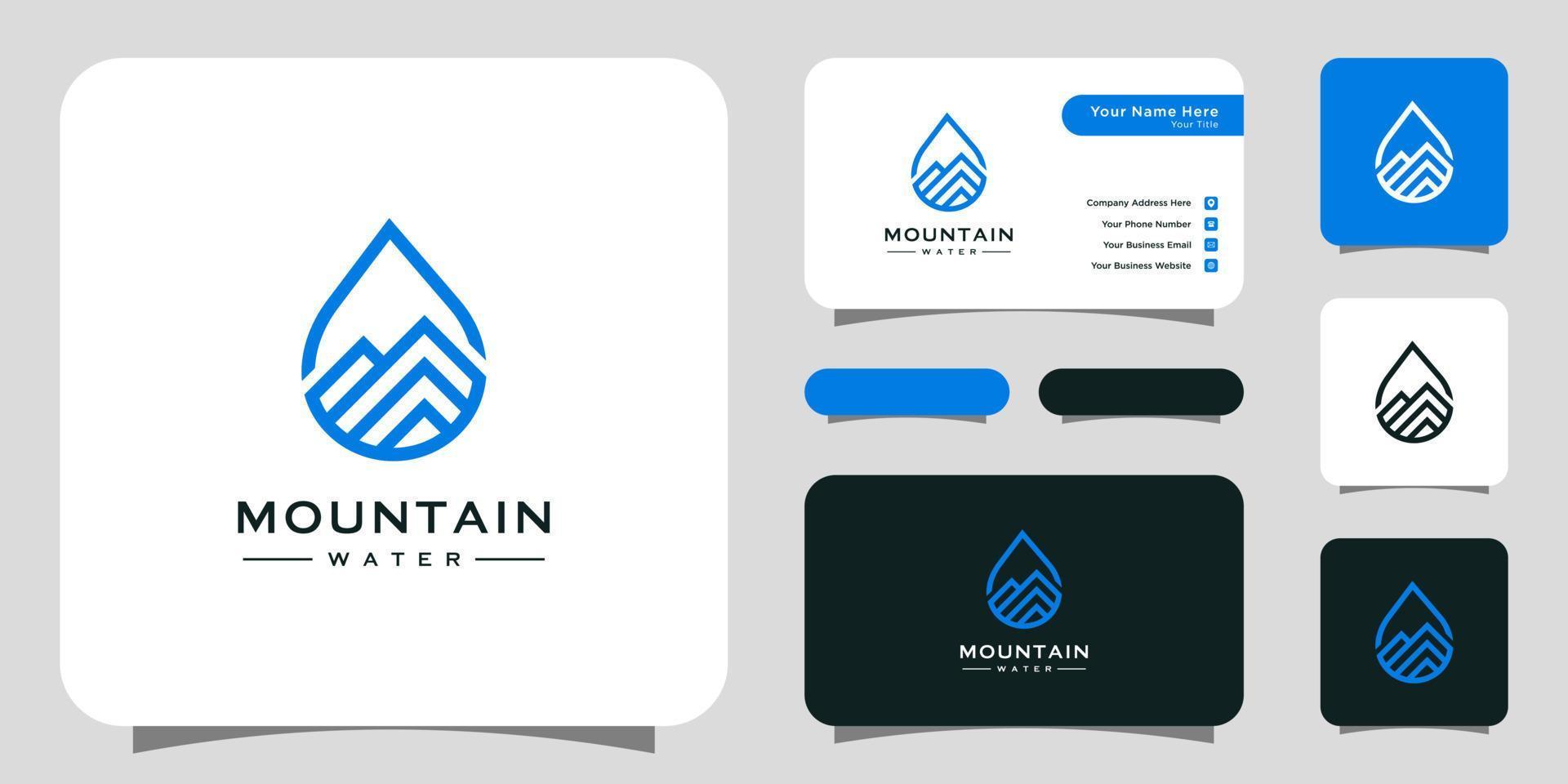 Minimalist mountain with water drop logo design. luxury template business card vector