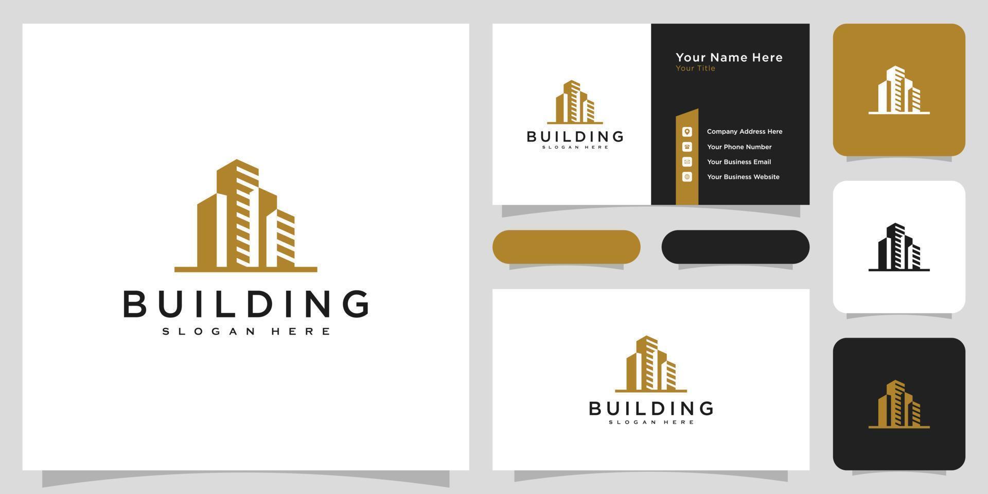 Building logo with line art style. city building abstract for logo design inspiration and business card design vector