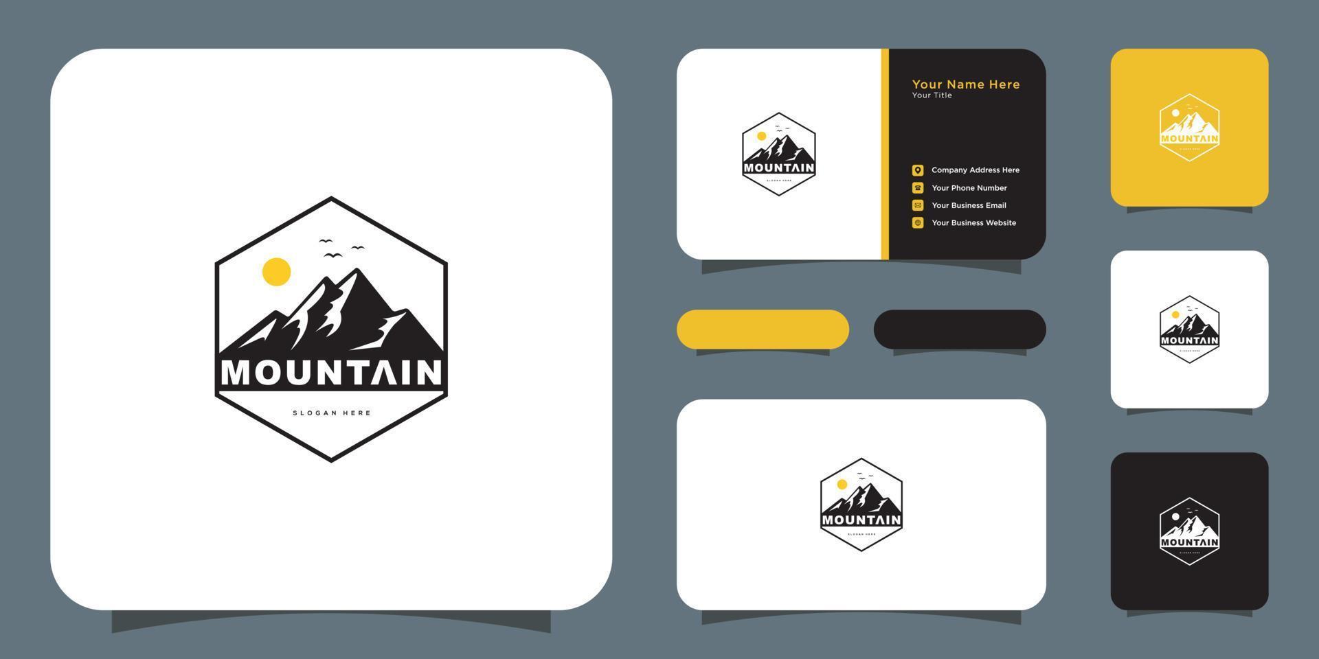 diseño de vector de logotipo de montaña y tarjeta de visita
