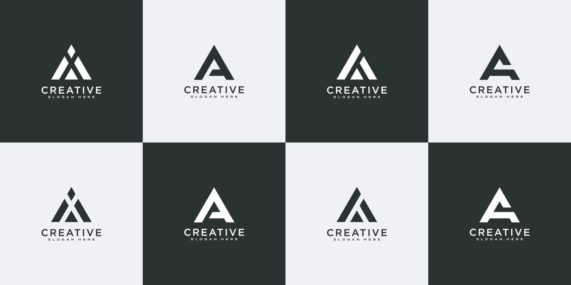 SET OF initial letter A logo vector mono line