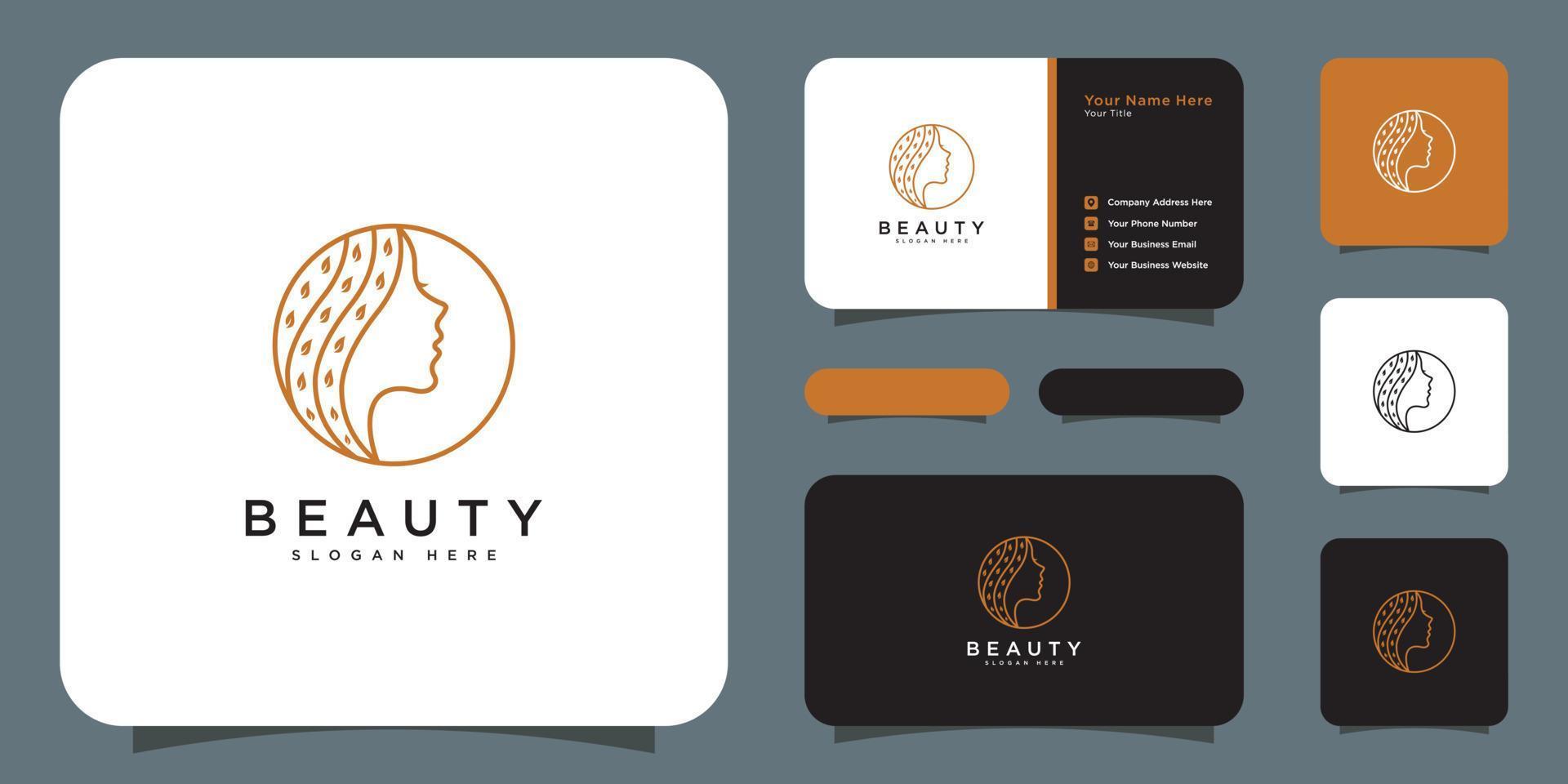 beauty face logo vector design and business card