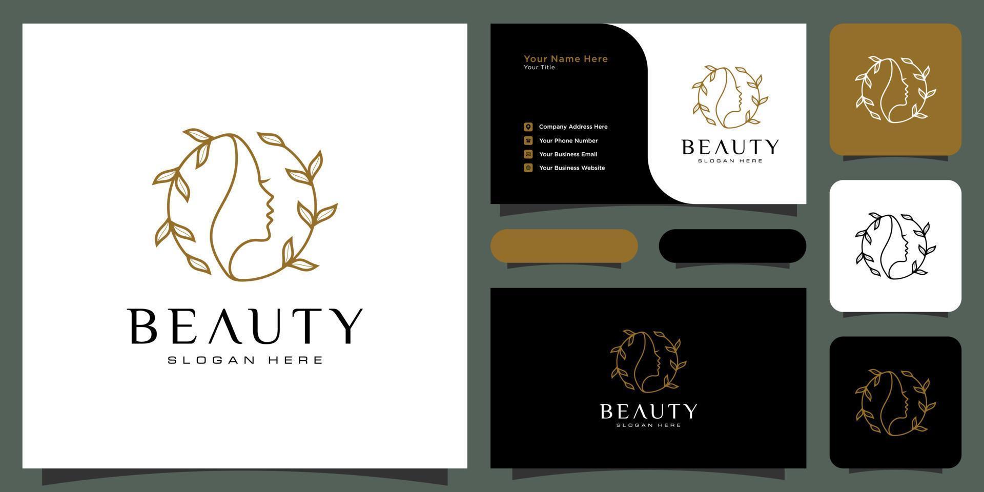 Beauty woman hairstyle logo design with business card for nature people salon elements vector