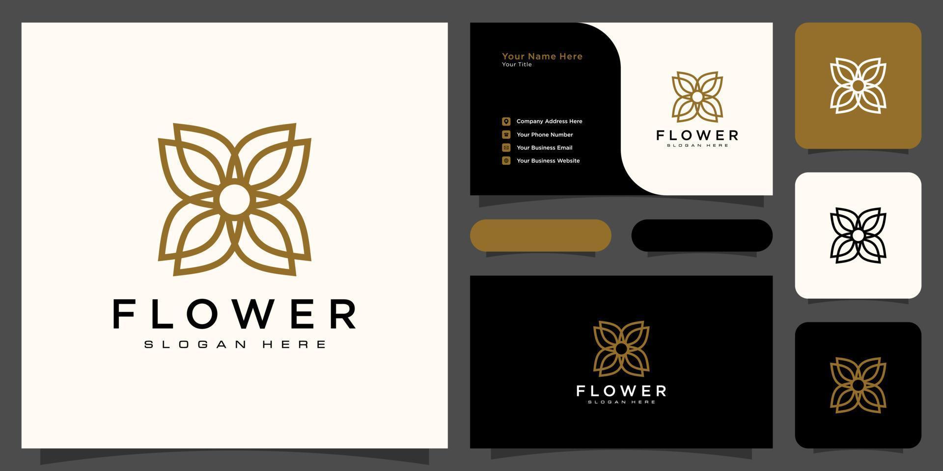 Flower mono line luxury logo with business card design vector