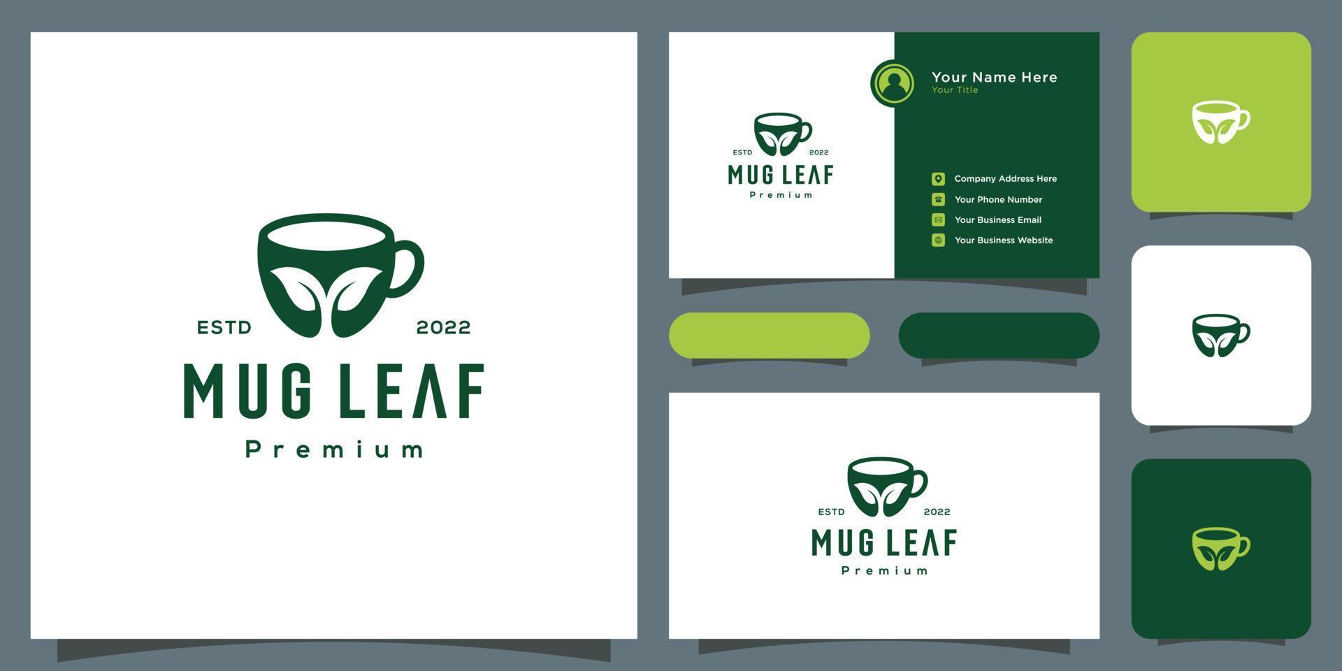 Mug leaf coffee shop logo template  Vector