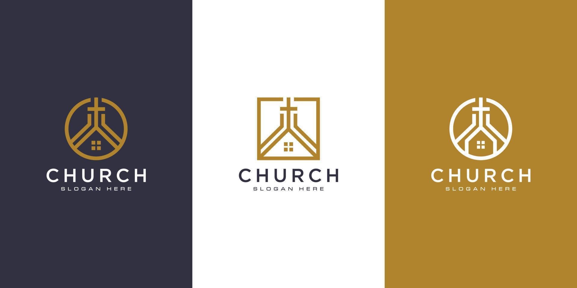 conjunto de vector de diseño de logotipo cristiano de iglesia