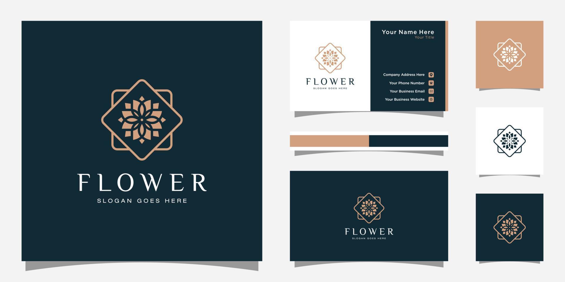 Flower monoline luxury logo with business card design vector