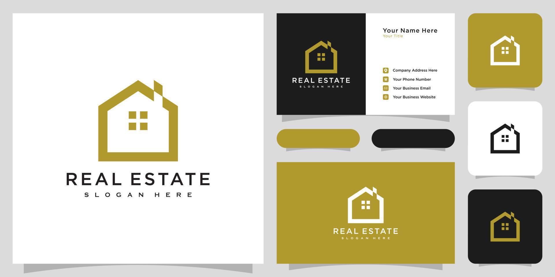 build house logo with line art style. home build abstract for logo and business card design vector