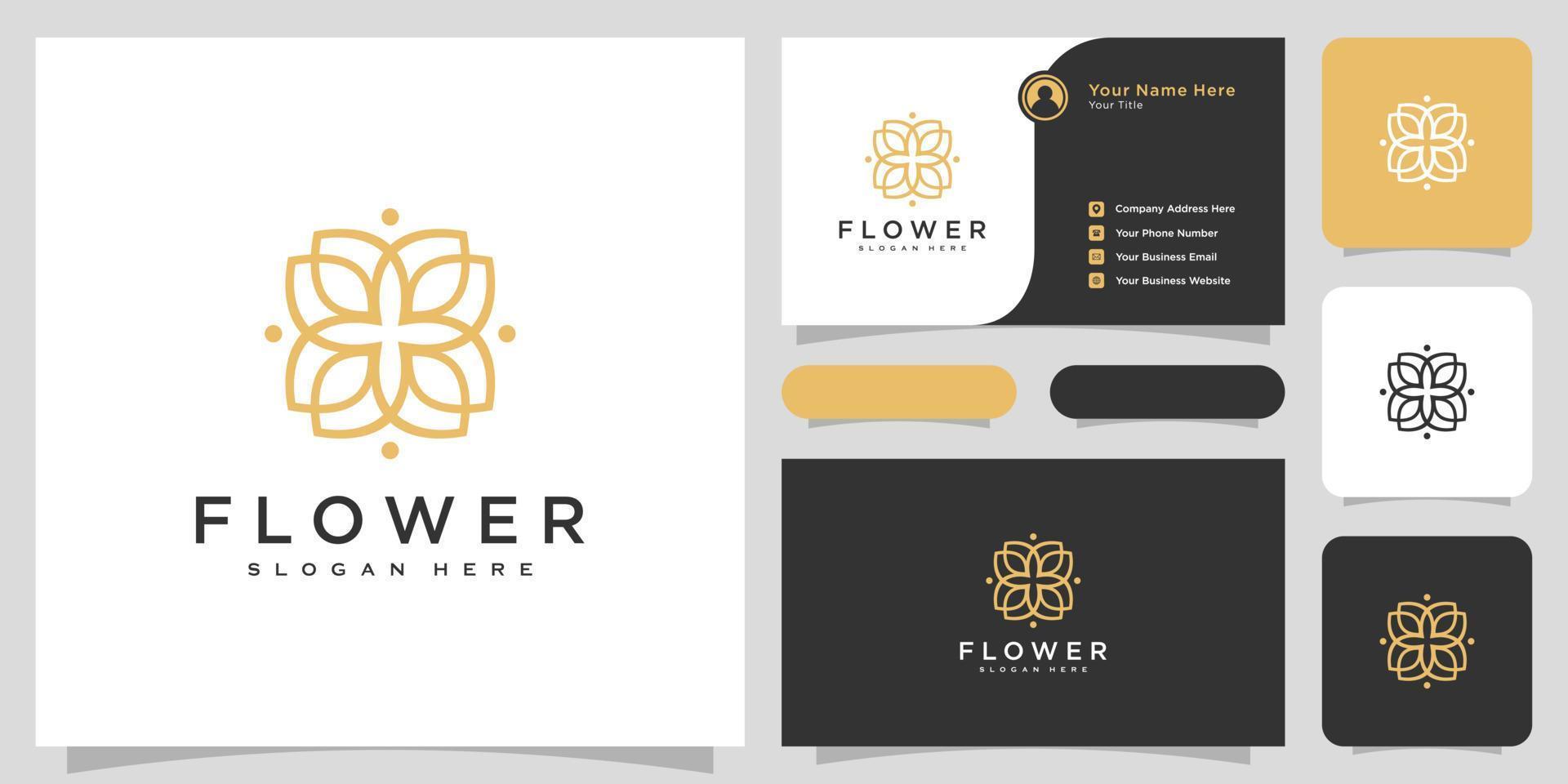 Flower mono line luxury logo with business card design vector