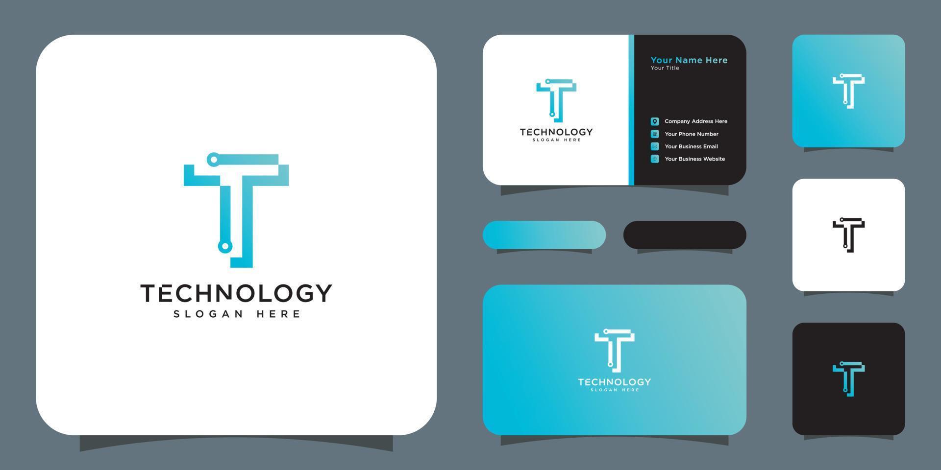 initial letter T technology logo vector