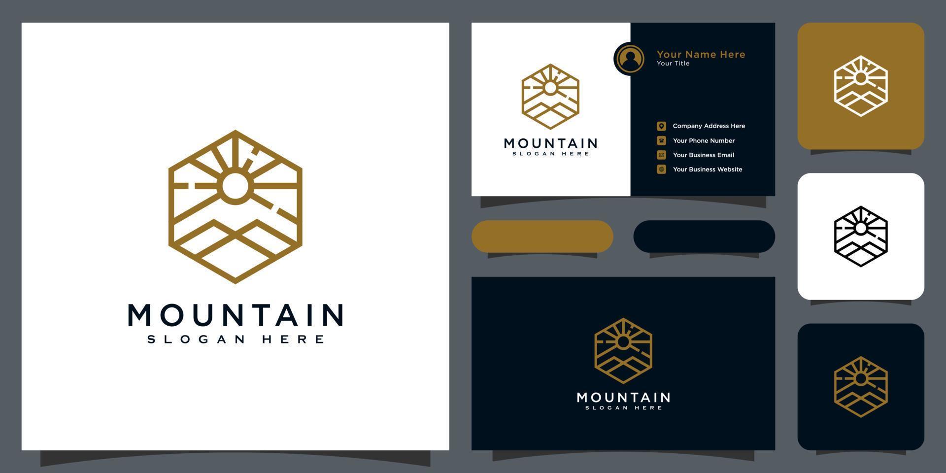 montaña abstracta de línea minimalista con diseño de logotipo de luz solar vector