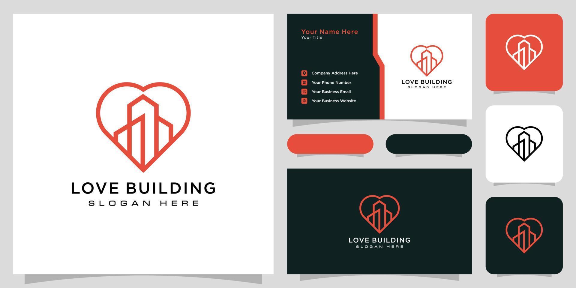 diseño de vector de logotipo de construcción de amor y tarjeta de visita