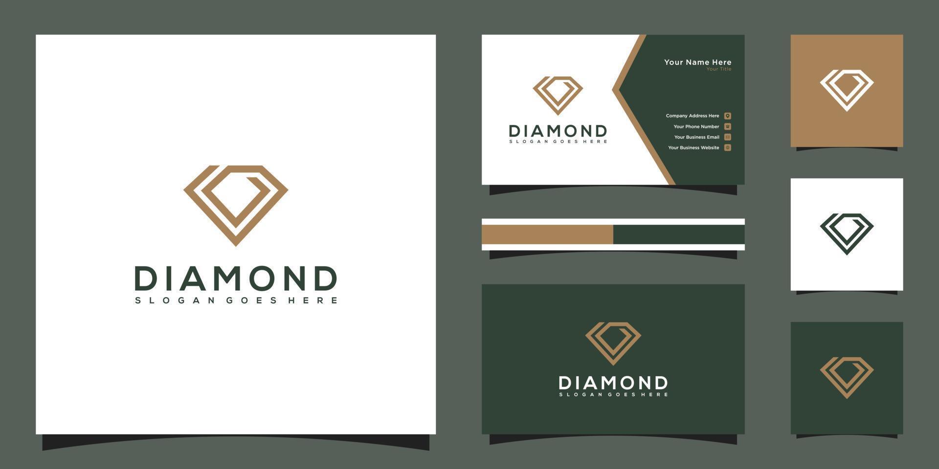 diseño de vector de logotipo de diamante línea mono con tarjeta de visita