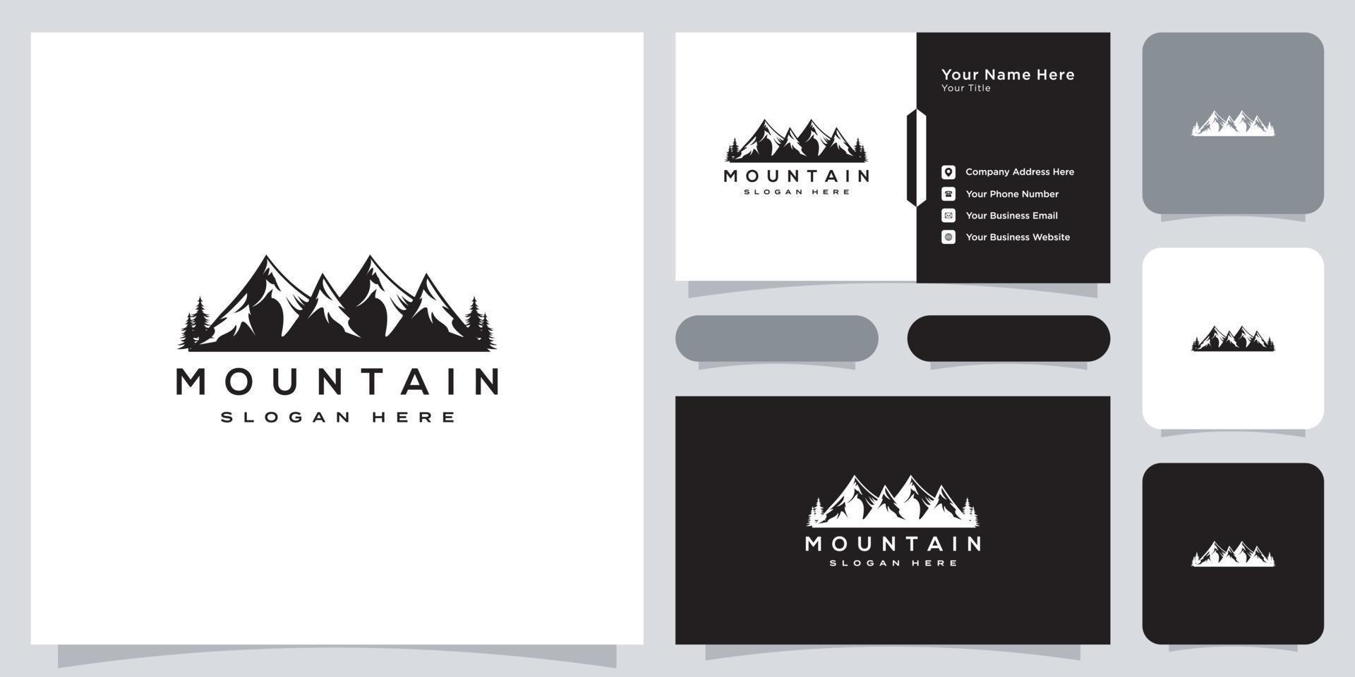 diseño de vector de logotipo de montaña y tarjeta de visita