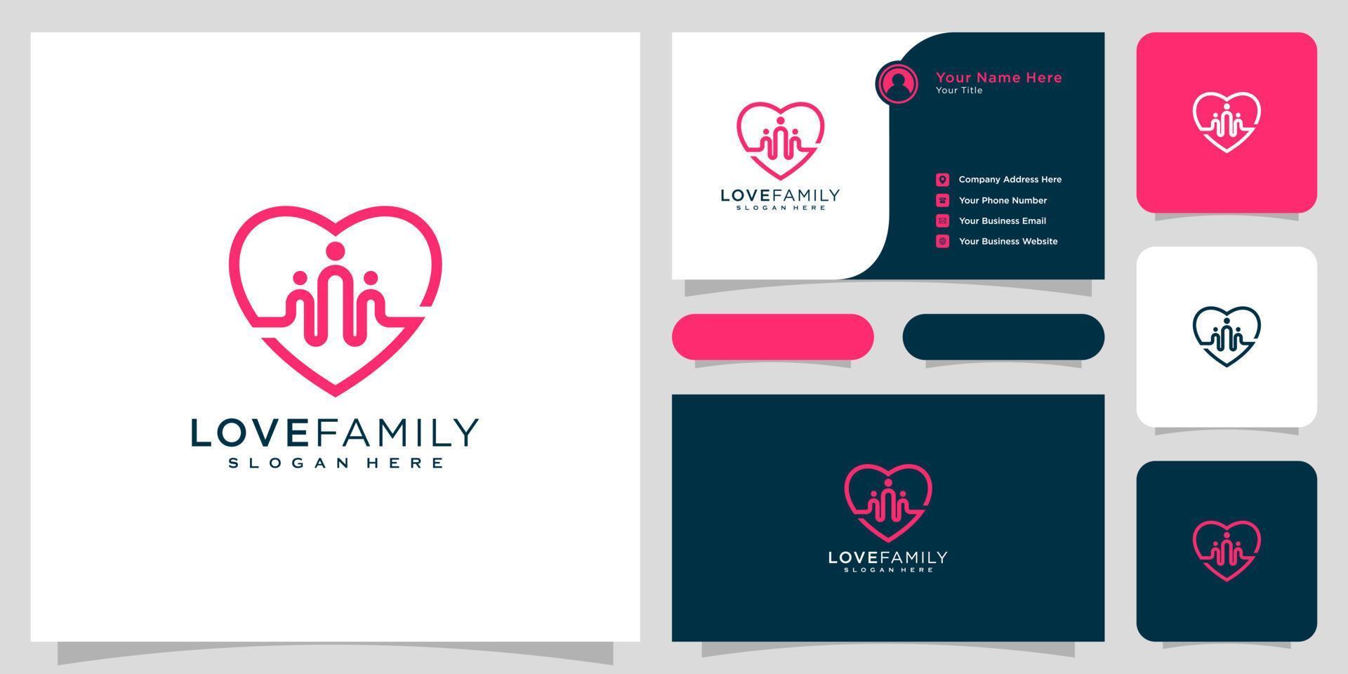 estilo de línea de diseño de vector de logotipo de familia de amor