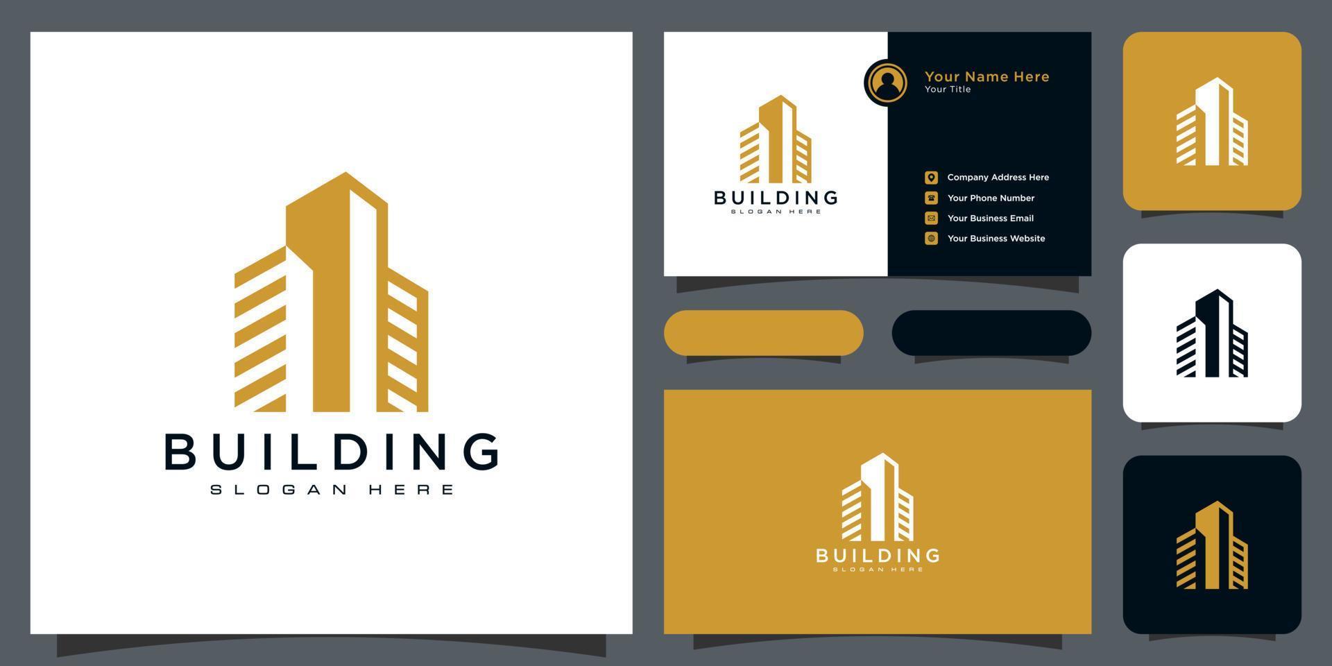 Building logo with line art style. city building abstract for logo design inspiration and business card design vector