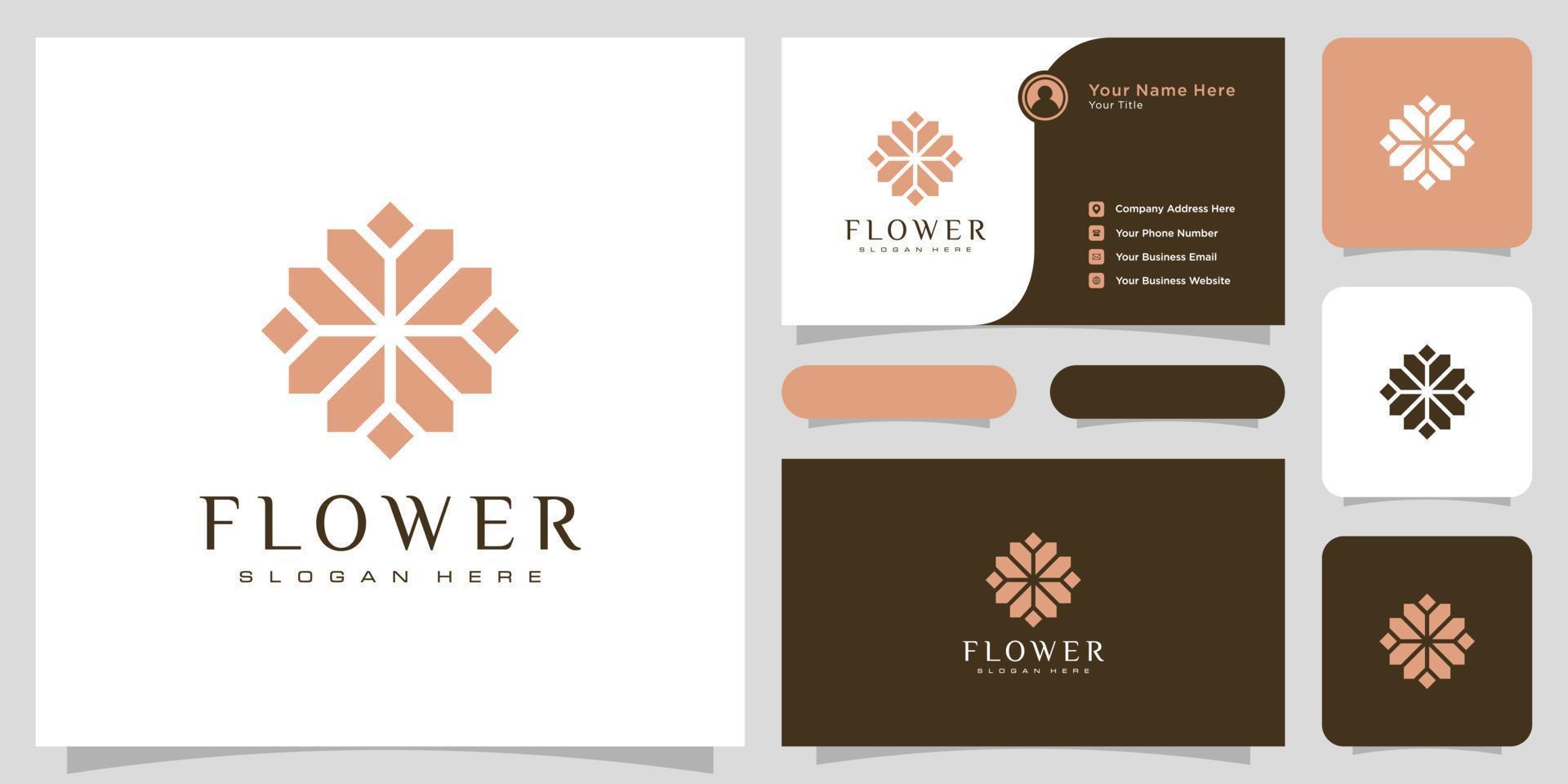 Flower mono line luxury logo with business card design vector