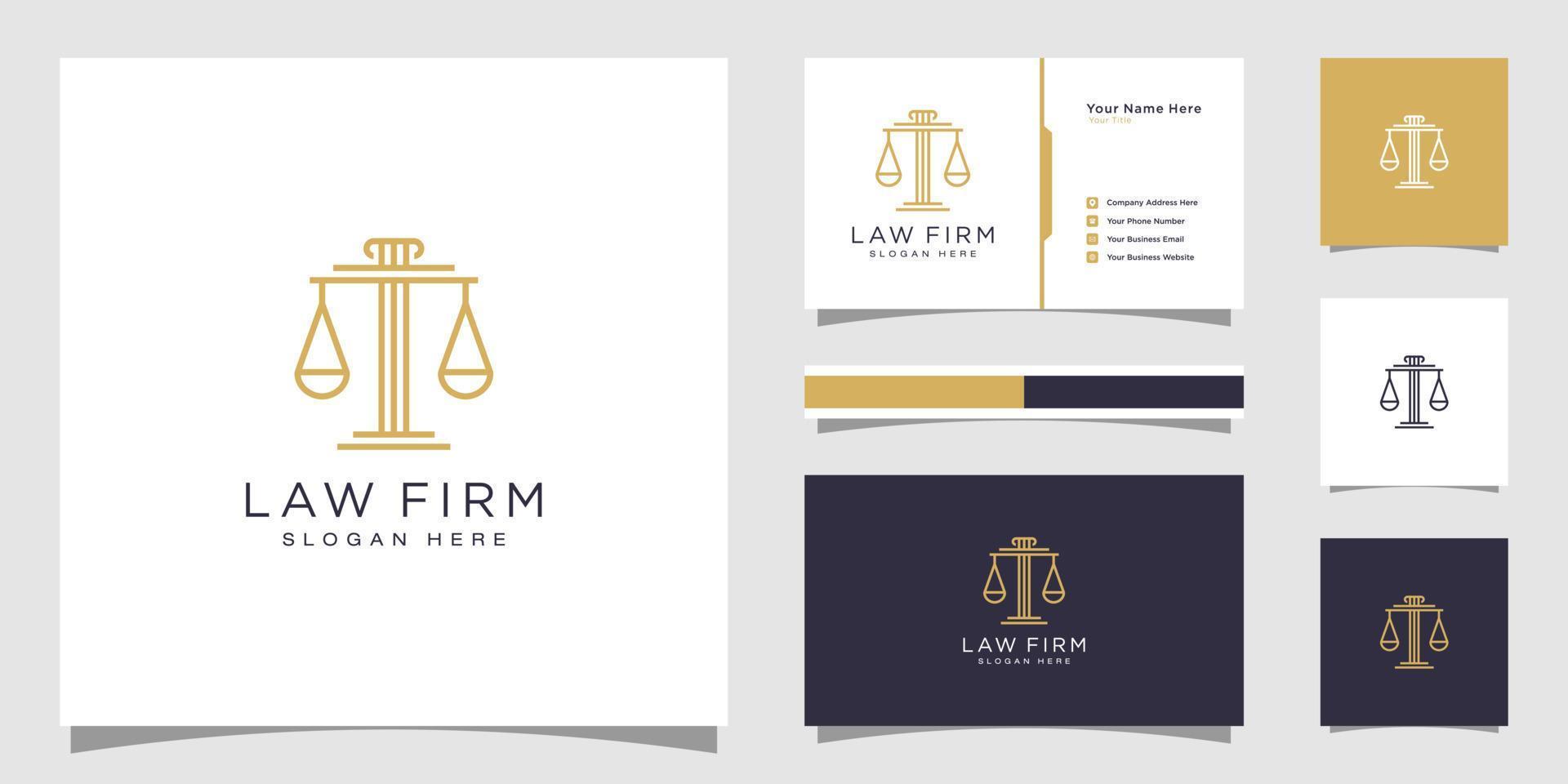 Symbol lawyer attorney advocate template linear style company logotype and business card vector