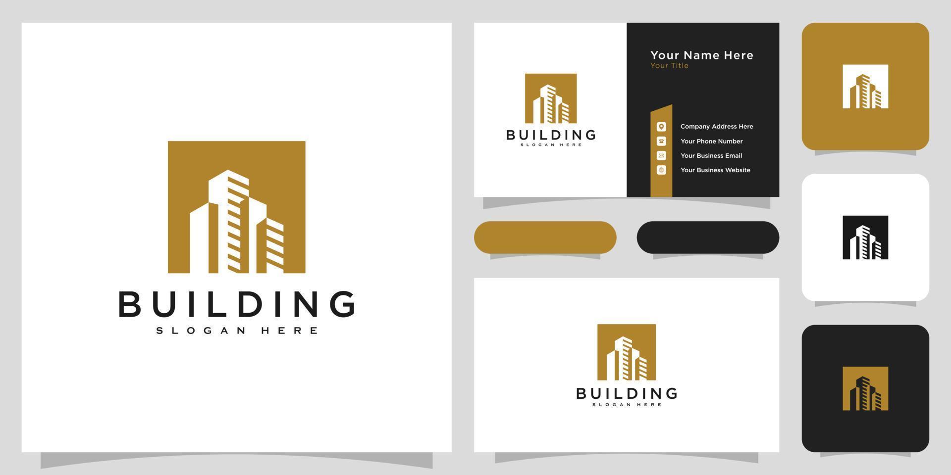 Building logo with line art style. city building abstract for logo design inspiration and business card design vector