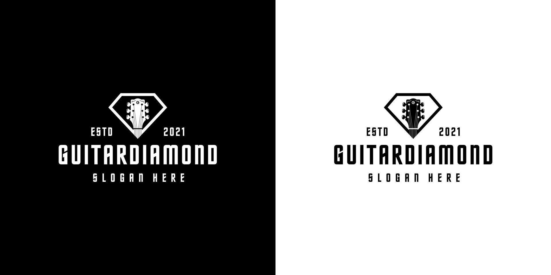 guitar diamond logo vector design black and white background