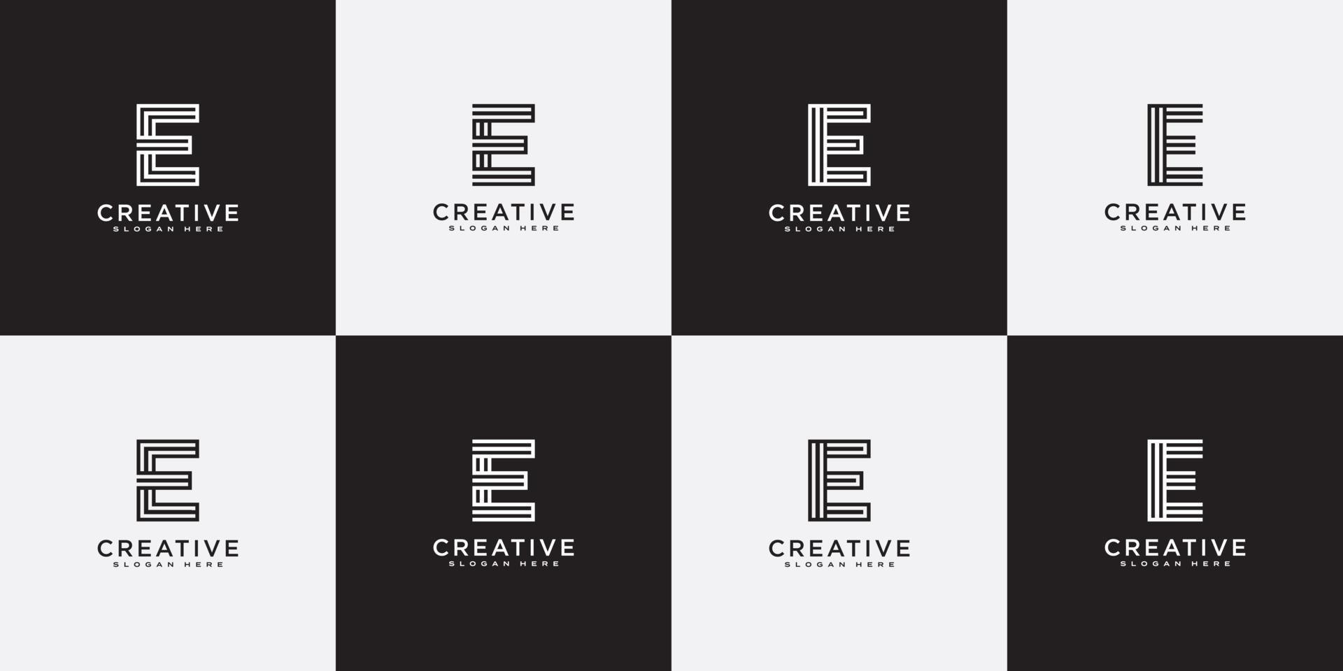 set of initial letter E logo design vector line style