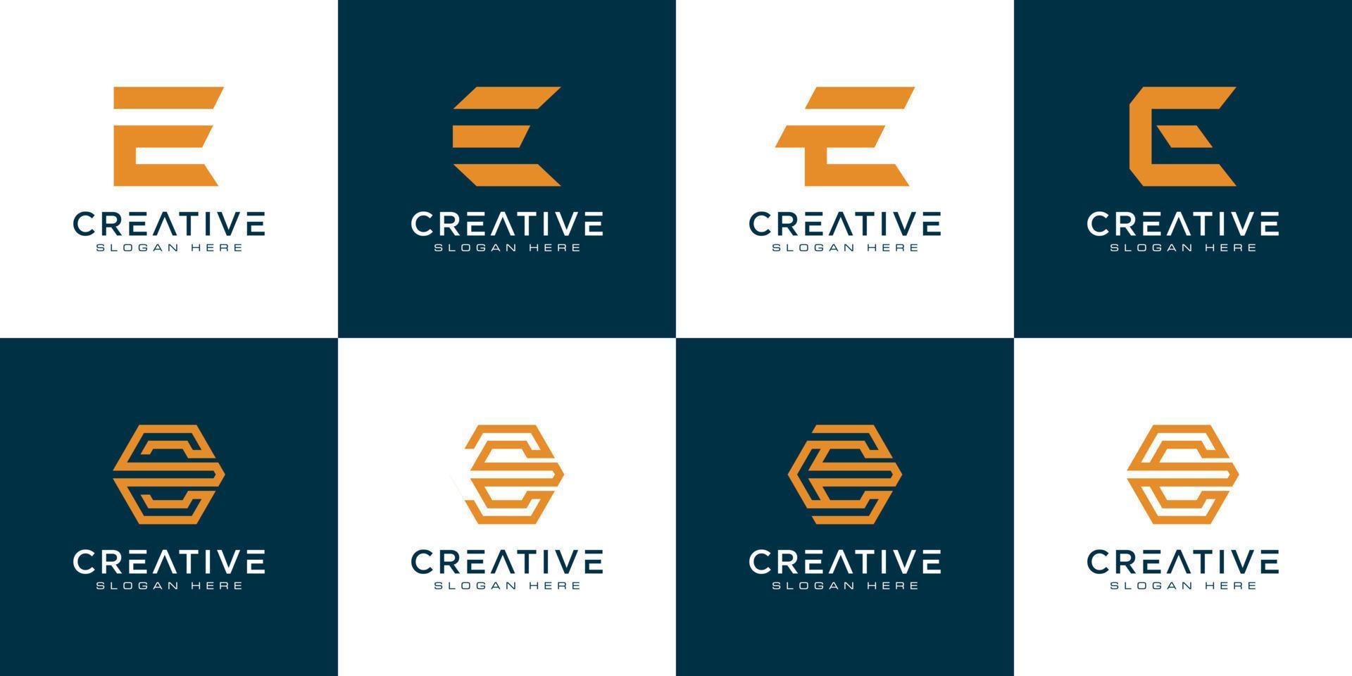 Set of initial letter E logo design template. icons for business of luxury, elegant, simple vector