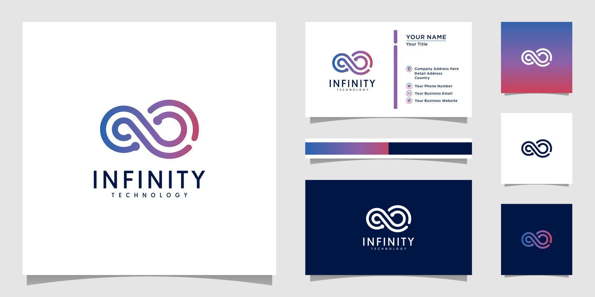 logotipo de infinity tech con estilo de arte de línea y plantilla de diseño de tarjeta de presentación esquema de plantilla de tecnología de degradado de color vector