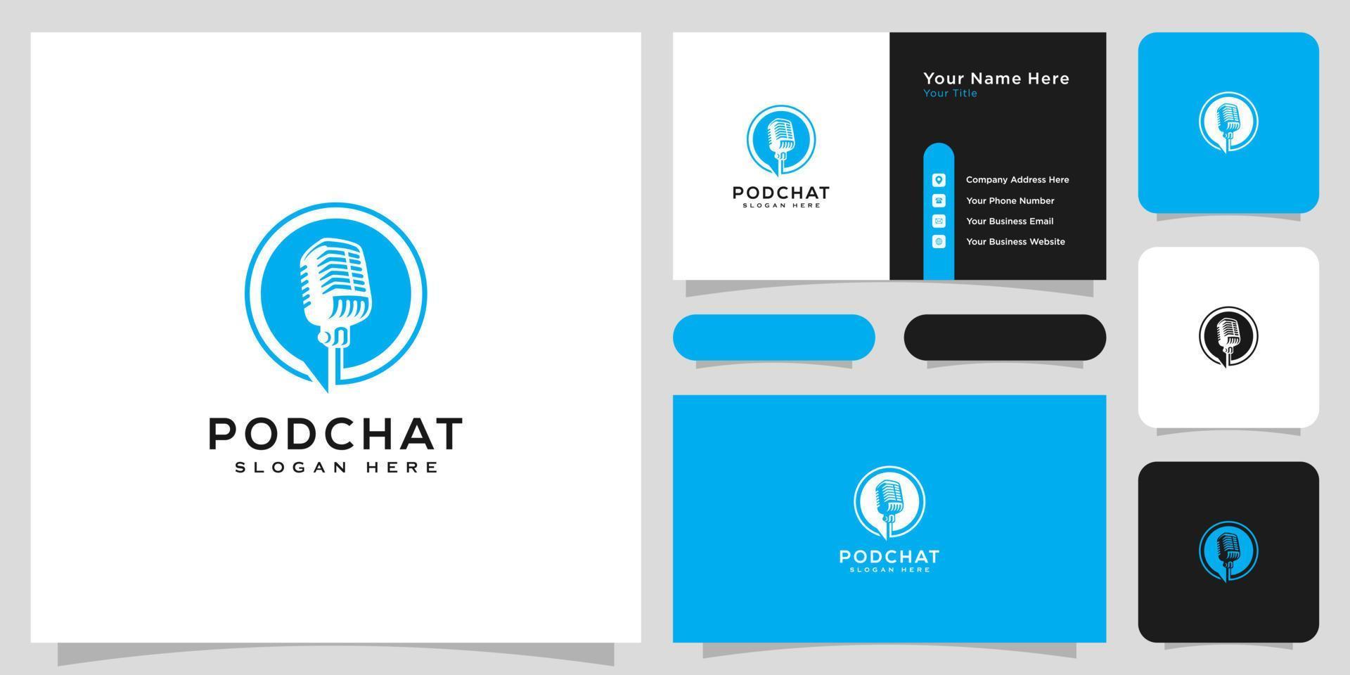 podcast chat logo vector diseño y tarjeta de visita