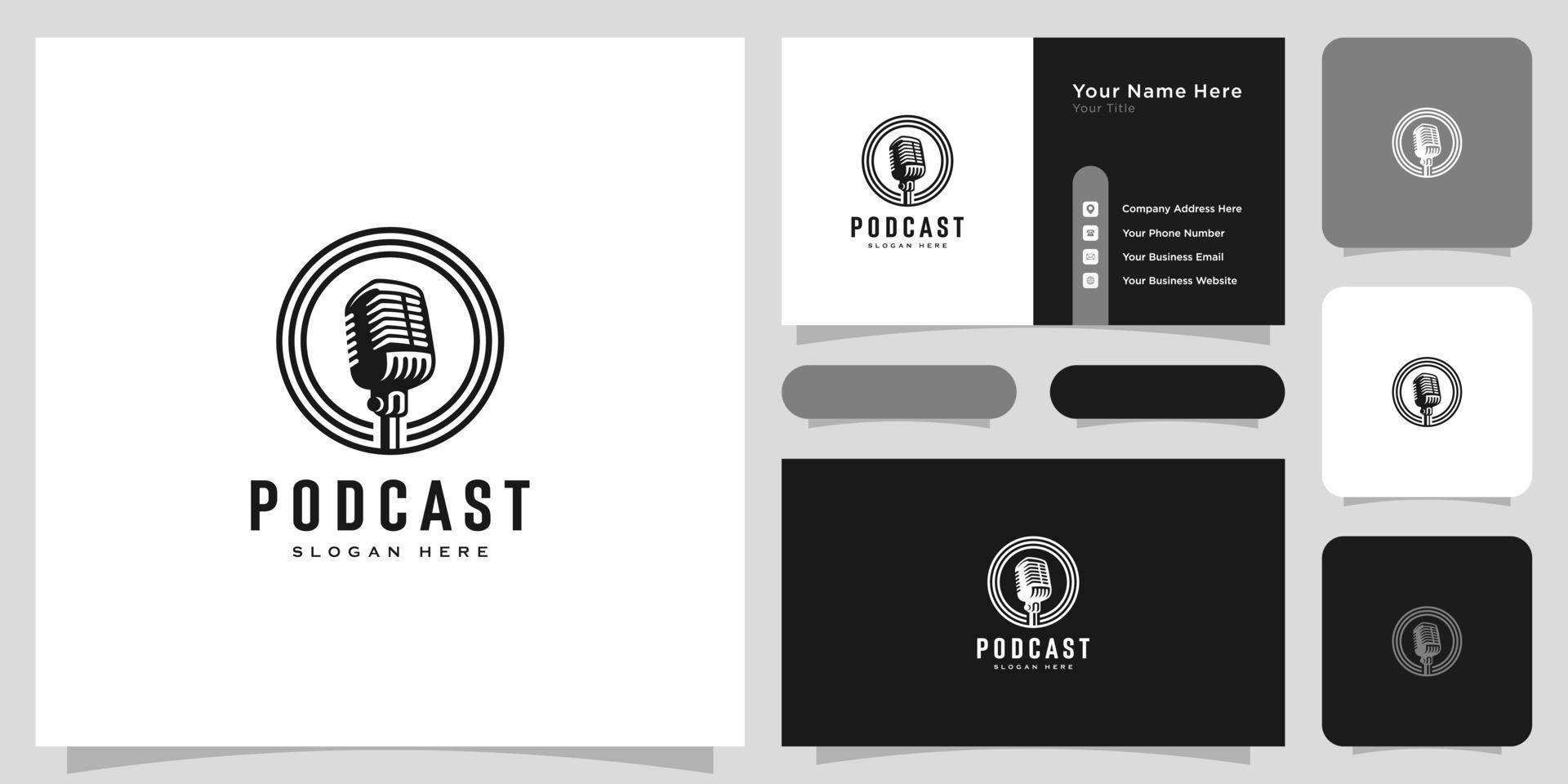 Retro podcast usable logo template vector