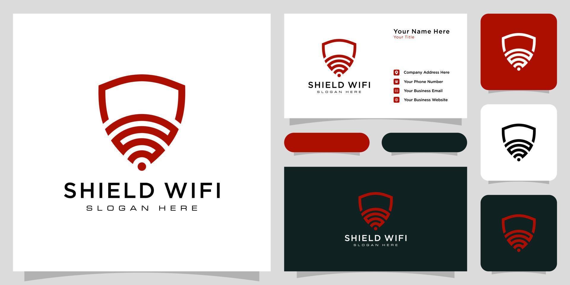 Shield wifi logo design and business card vector
