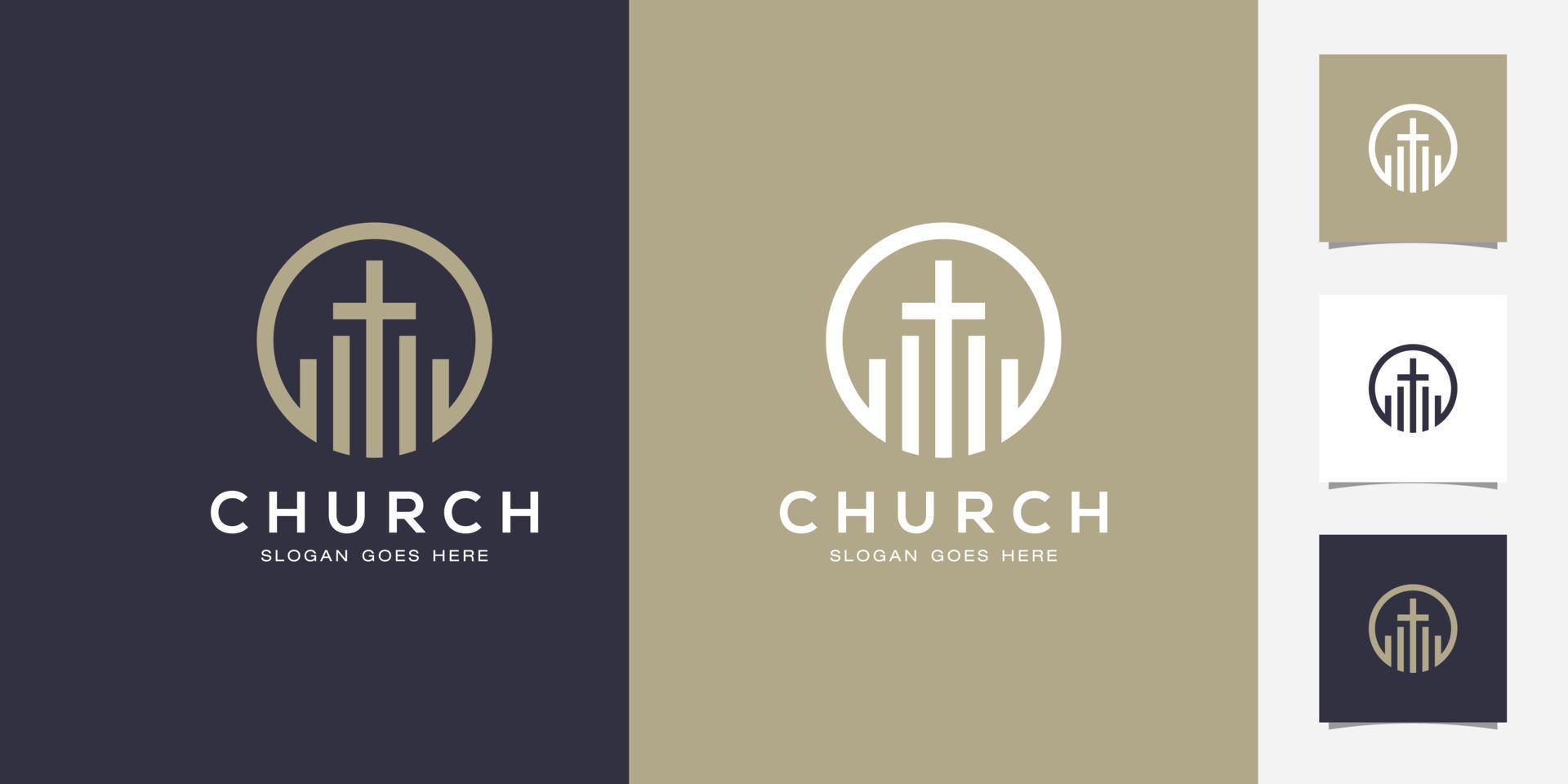 Line art church christian logo design Premium Vector