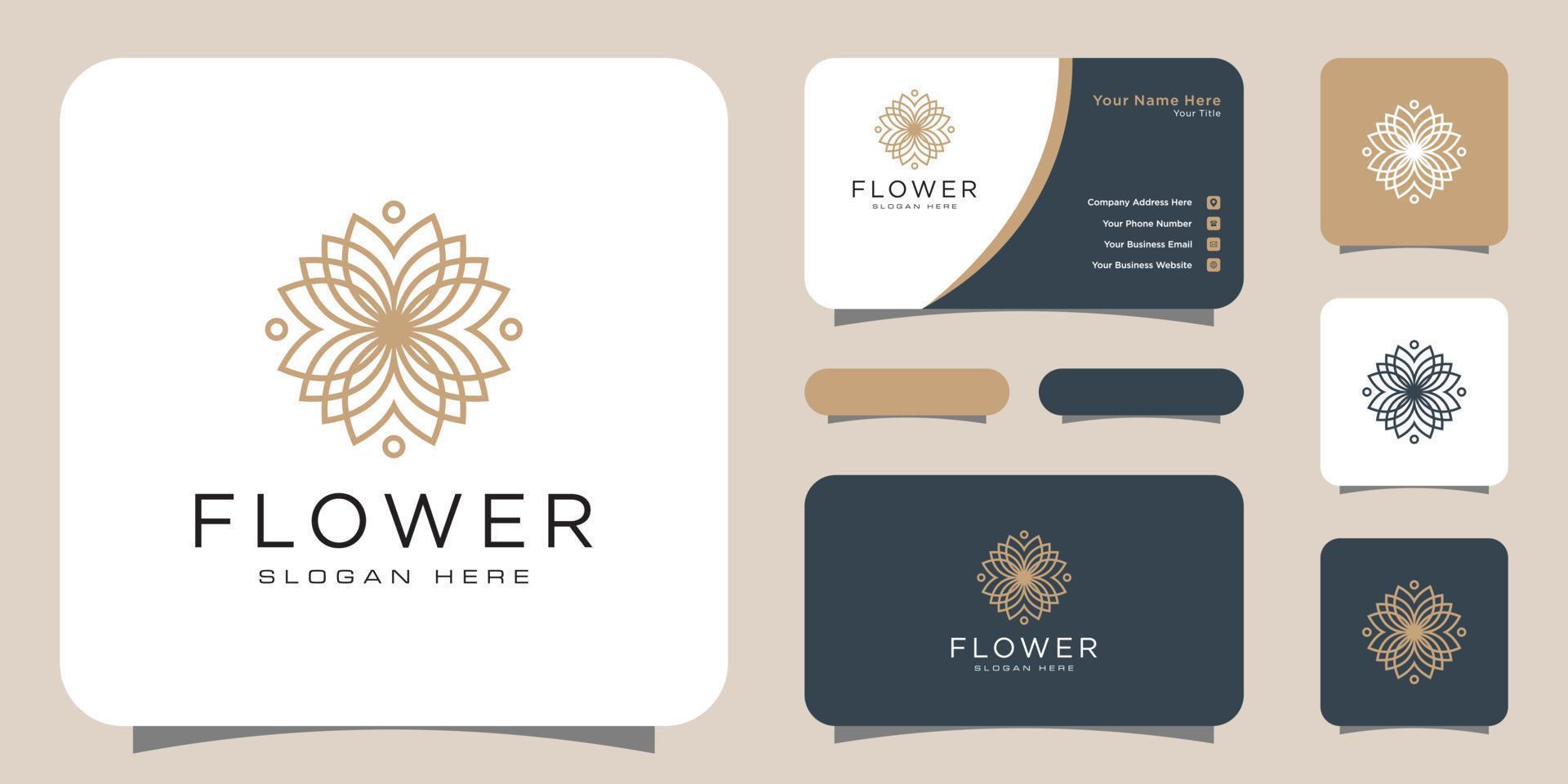 Flower mono line luxury logo with business card design vector