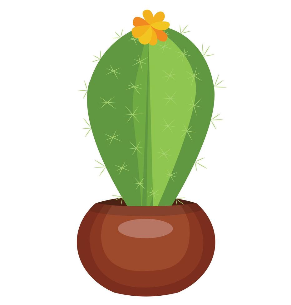 Echeveria cactus, succulent houseplant in a brown pot. Succulent. Cartoon. Vector illustration isolated on white background.