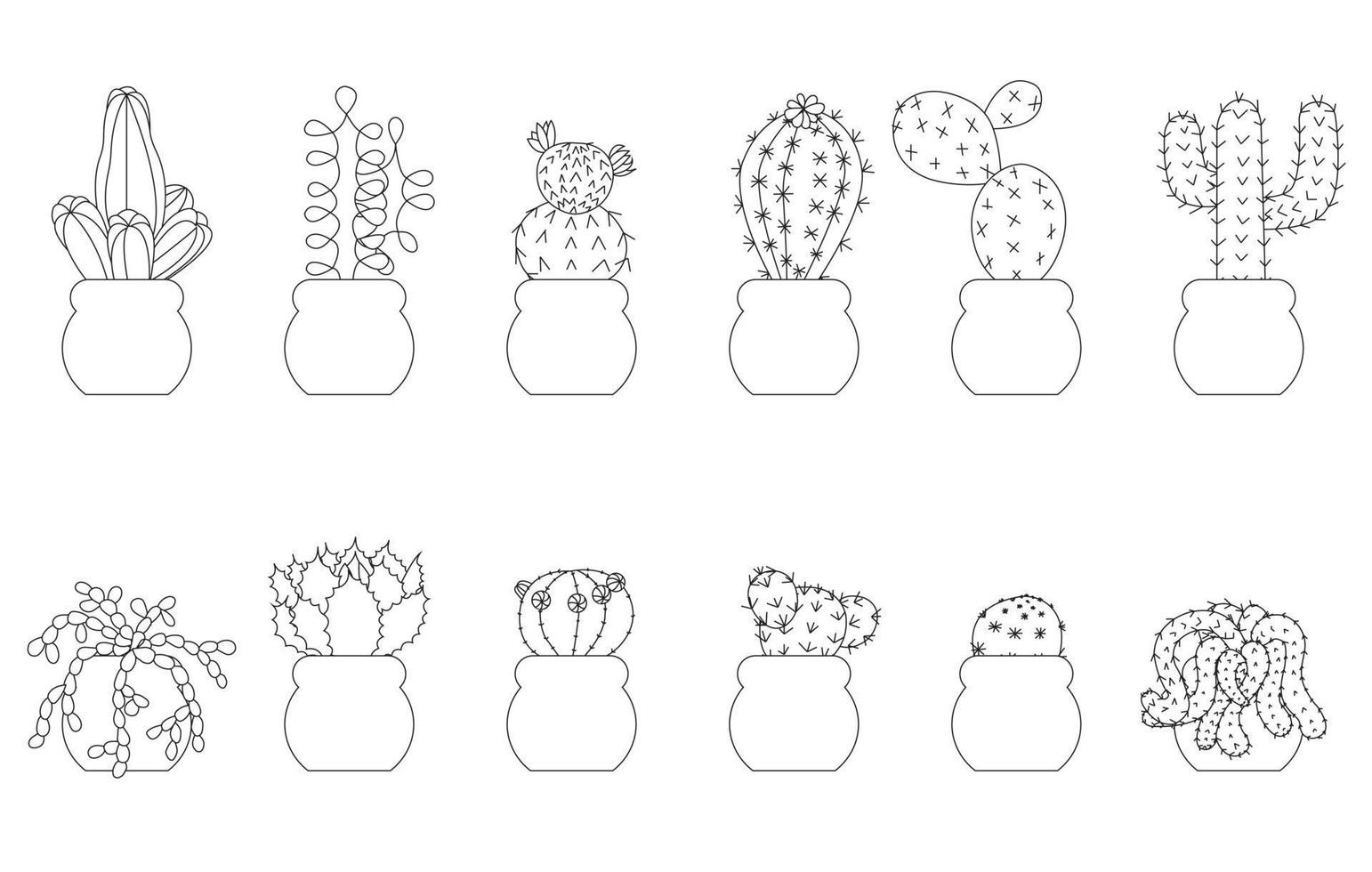 Outline of a cactus. Kit. Vector stock illustration isolated on white background.