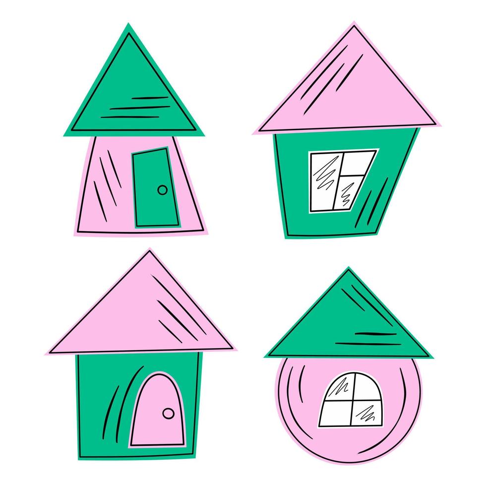 Set of colorful doodle rural houses vector