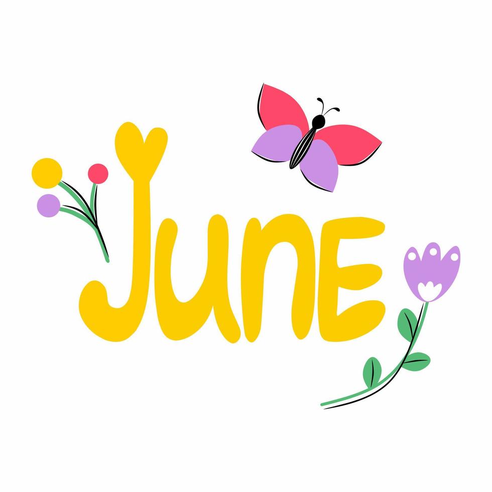 hola junio linda ilustración de verano con flores silvestres vector