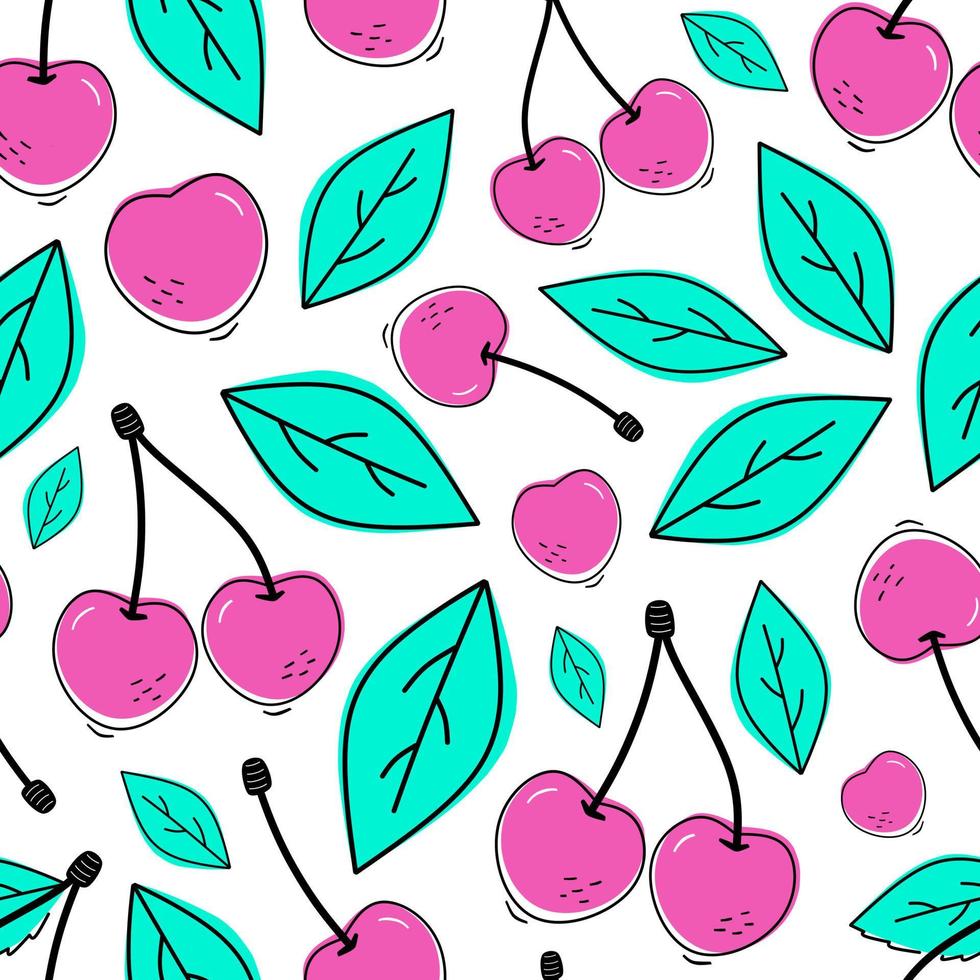 Seamless pattern with juicy cherries vector