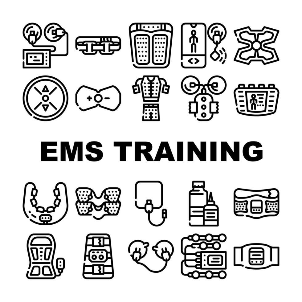 conjunto de iconos de colección de dispositivos de entrenamiento ems vector