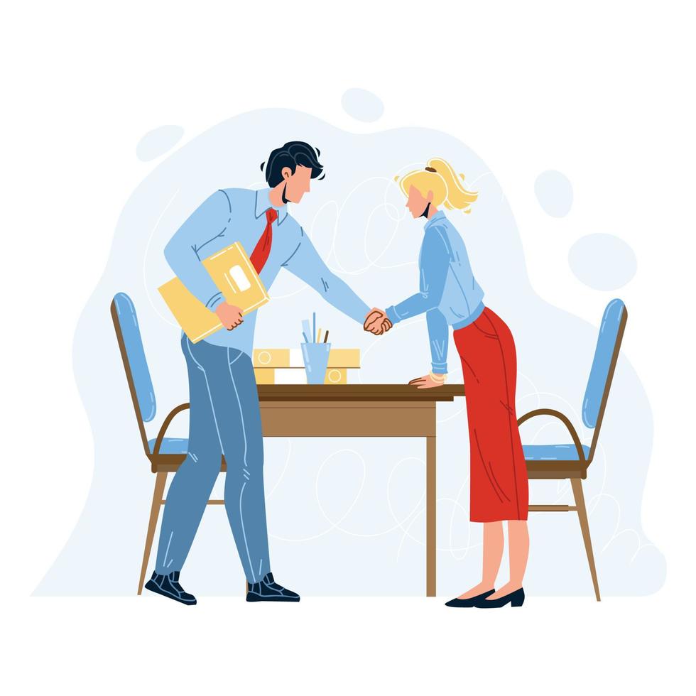 Employees Hiring Director Welcoming Woman Vector Illustration