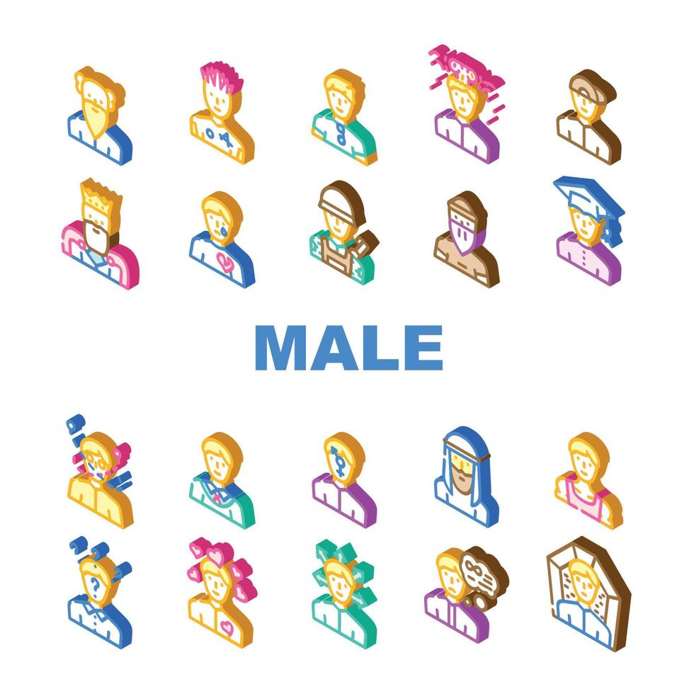 Male Business And Expression Icons Set Vector