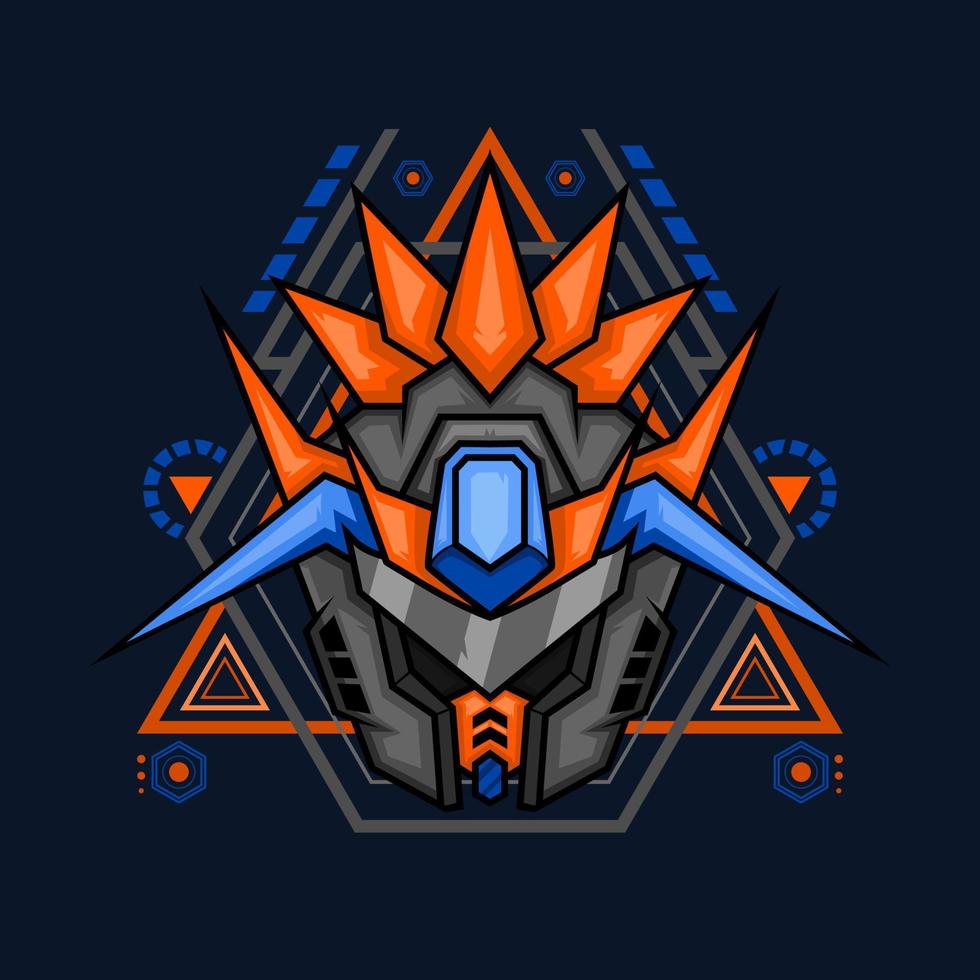 gráfico vectorial ilustrativo del caballero robot cyborg en el fondo de los adornos de geometría sagrada, perfecto para el diseño de camisetas, adhesivos, afiches, mercancías y logotipo de e-sport vector